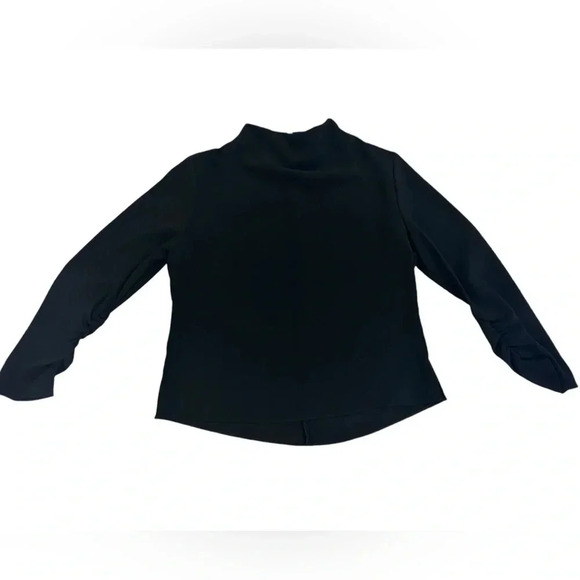 Zara women’s Mock Neck Black Ruched Long Sleeve Zipper Back Blouse Size Large - Picture 1 of 8